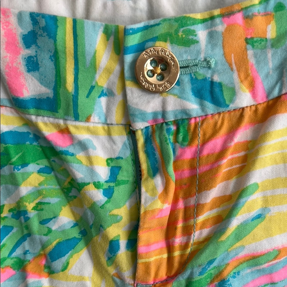 Lilly Pulitzer Tropical Print Cotton Shorts - Aqua, Pink, Yellow, Green - Picture 2 of 8
